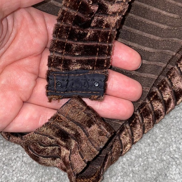 M VTG Adam Pour Eve Paris Brown Velvet Sheer Mesh Striped Long Sleeve Bodysuit - Picture 8 of 12